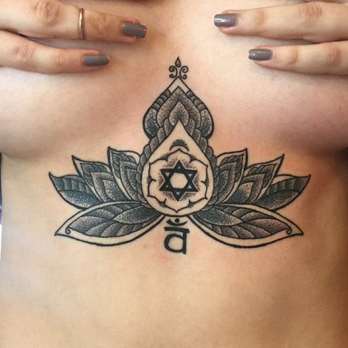 boobdala underboob tattoo lotus dotwork colchester essex - Reds Tattoo