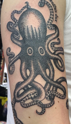 kraken dotwork black & grey colchester reds tattoo essex - Reds Tattoo