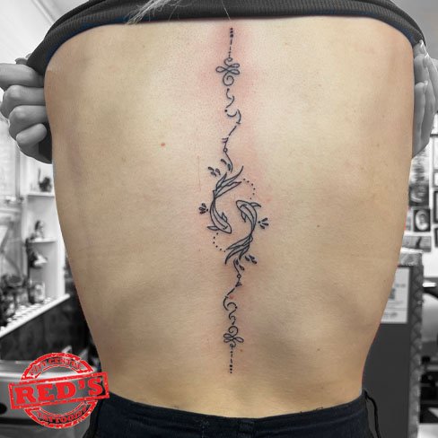 Tattoo, tat, ink, body art, Colchester, essex, best rated tattoo, top artist, best artist, tattoo Colchester, Colchester tattoo, essex tattoo, tattoo essex, recommended tattoo studio, tattoo studio, cheap tattoo, good tattoo, tattoo art, ink, inked, reds tattoo, reds tattoo parlour, reds, reds tattoo studio, high street studio, sonya trusty, female tattoo artist, female artist, tattooartist, tattooed, blackandgreytattoo, tattooart, tattoo life, tattooer, tattoo love, blackandwhite, awesometattoos, linework tattoo, outline tattoo, line tattoo, illustration, simple tattoo, small tattoo, cute tattoo, city centre, Colchester city centre, spine, spine tattoo, female tattoo, girly tattoo, fish, fish tattoo, pisces, pisces tattoo